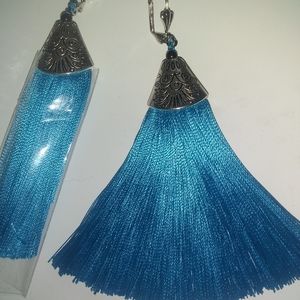 Handmade Tassel Earrings W Antique Silver Cap 3.5"